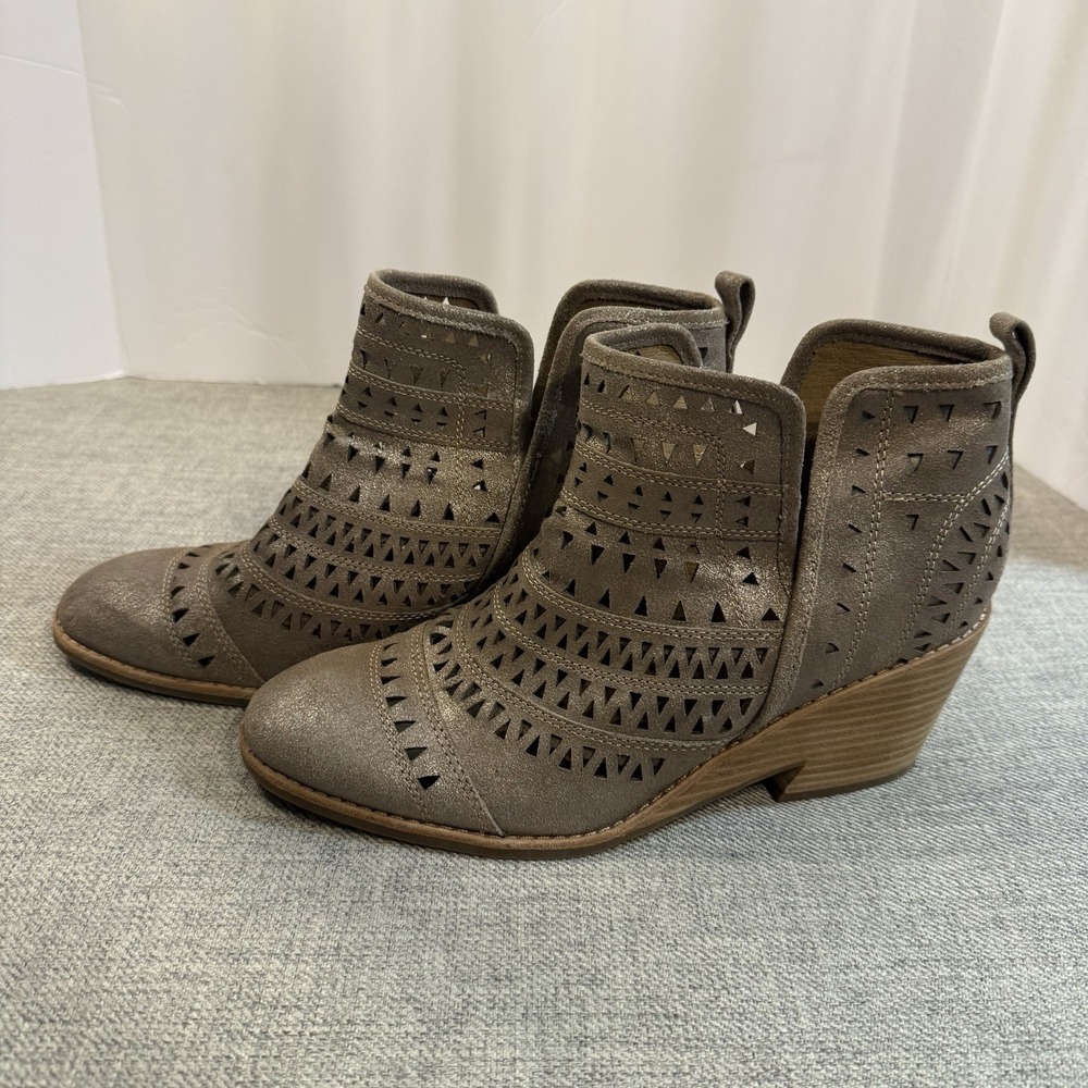 Sofft Womens 10 Taupe Leather‎ Perforated Ankle Booties Wedge Comfort
